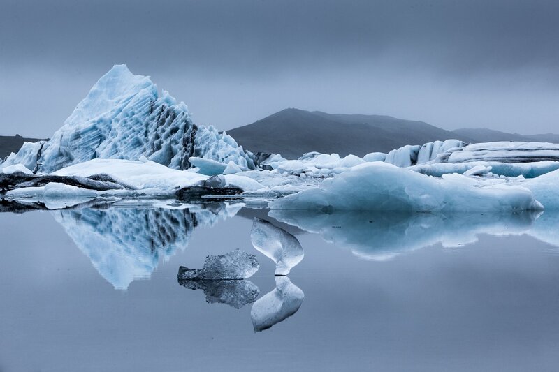 Icebergs in Glacial Lagoon — Blue, Serene, Photograph, Mountain