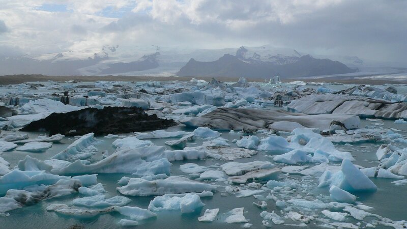 icebergs in glacial lagoon
