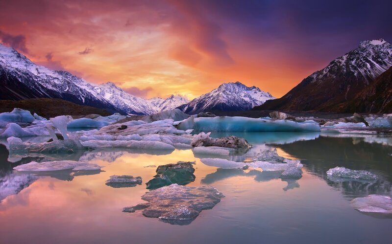 Icebergs in Glacial Lake — Orange