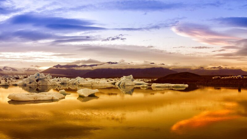 Icebergs in Lagoon — Gold, Serene