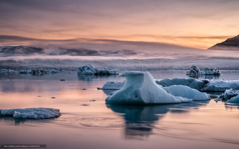 Icebergs in Lagoon — Orange, Serene