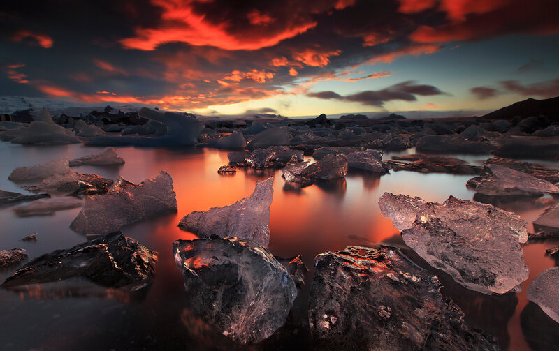 Icebergs in Lagoon — Red