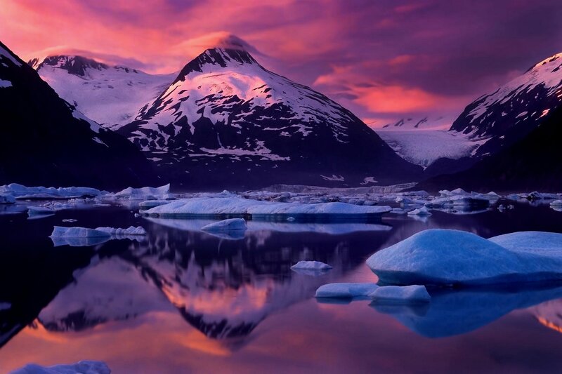 Icebergs in Mountain Lake — Purple