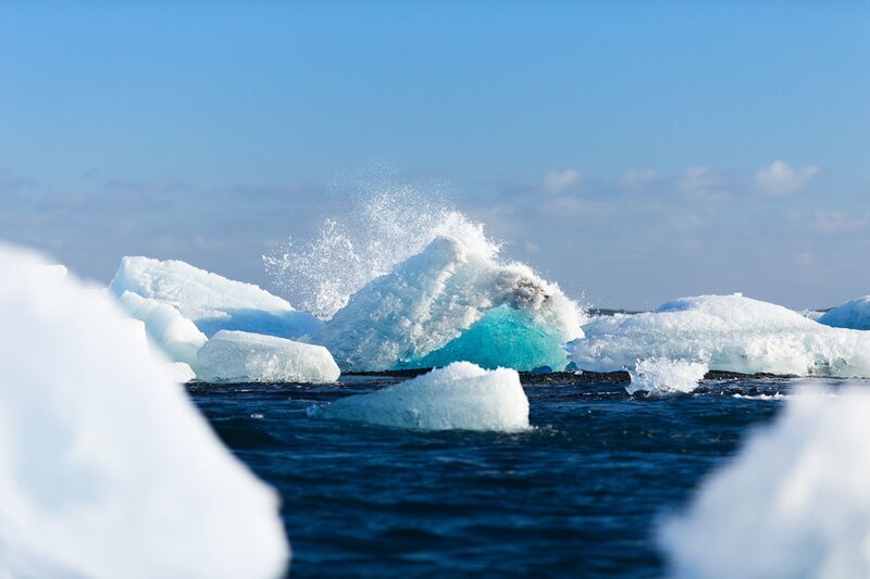Icebergs in Ocean — Blue, Dramatic, Afternoon, Photograph