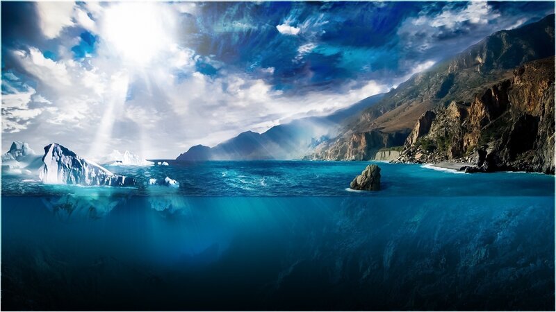 Icebergs in Ocean — Blue, Dramatic, Afternoon