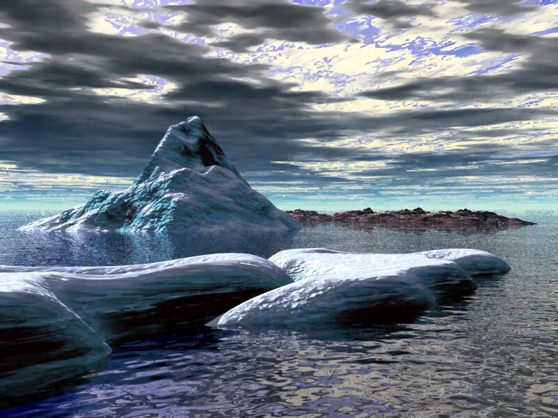 Icebergs in Ocean — Blue, Dramatic, Digital Art, Sky