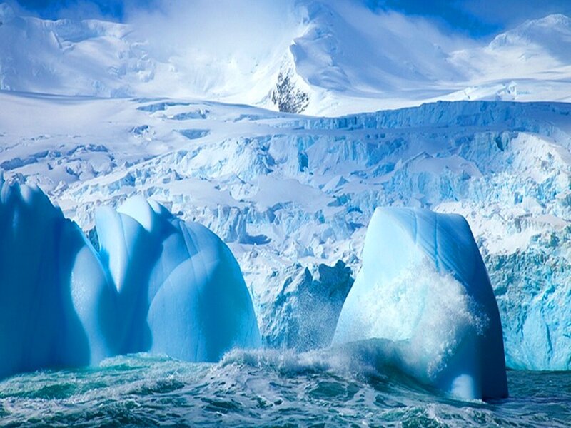 Icebergs in Ocean — Blue, Dramatic, Photograph