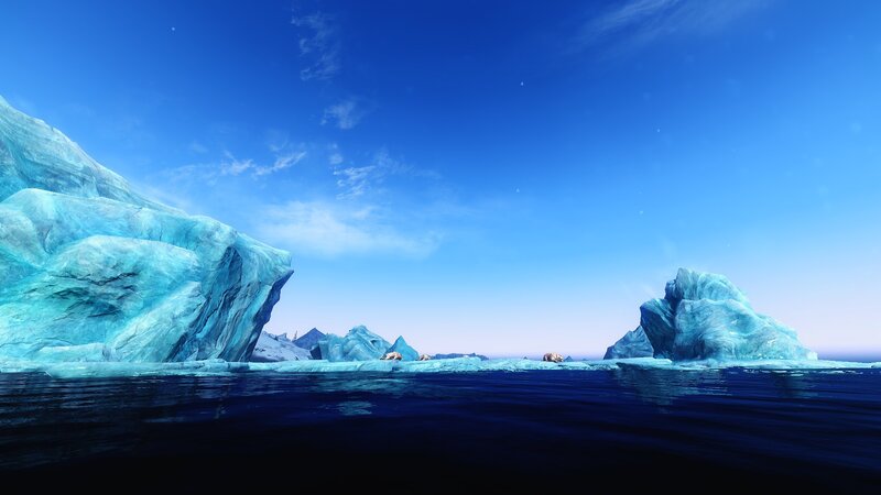 Icebergs in Ocean — Blue, Serene, Afternoon, 3d Render