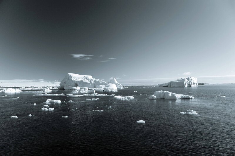 Icebergs in open water