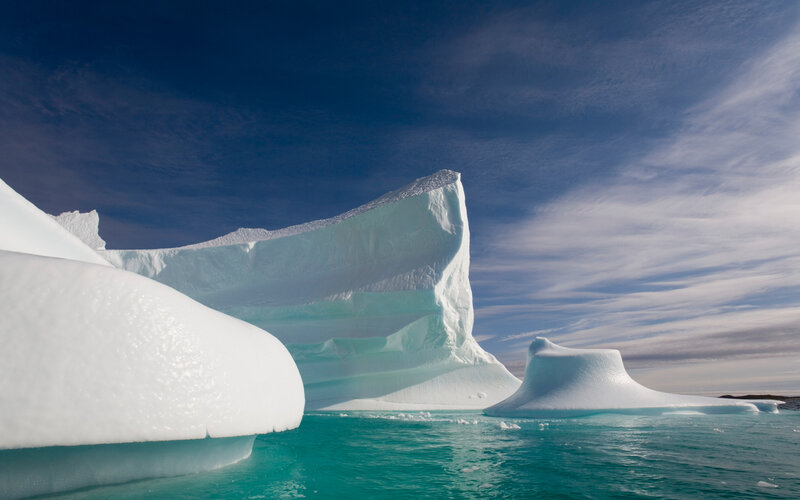 Icebergs in Turquoise Water — Blue, Serene