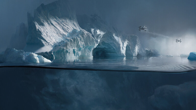 Icebergs in Water — Blue, Dramatic, Digital Art
