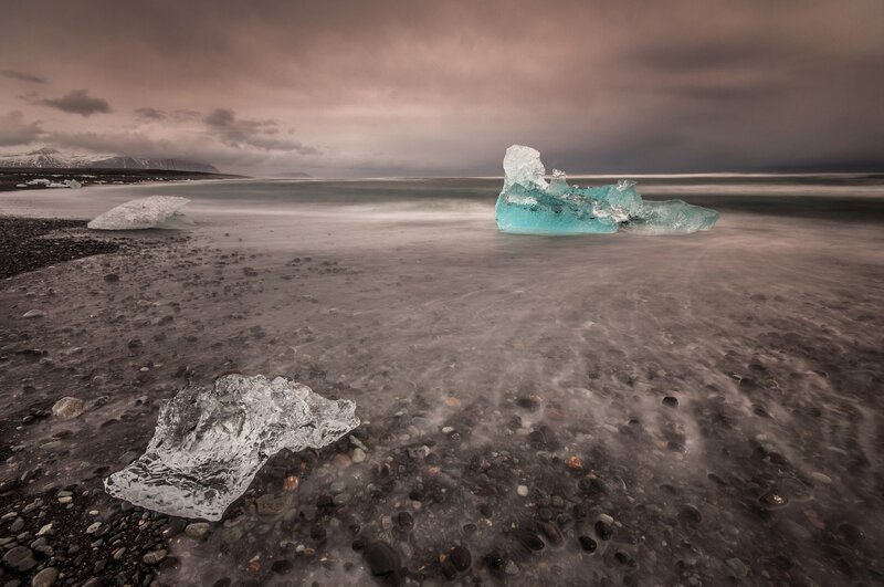 Icebergs on Black Sand Beach — Gray