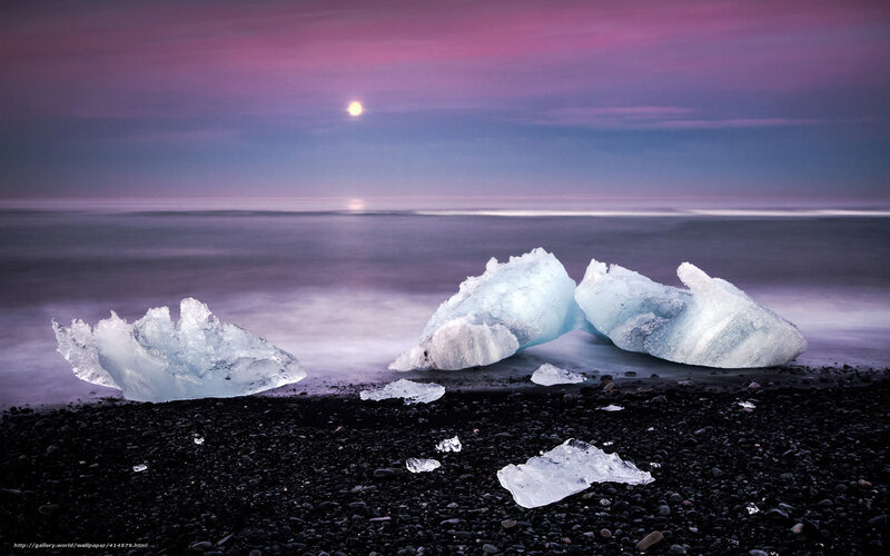 Icebergs on Black Sand — Purple, Serene, Night