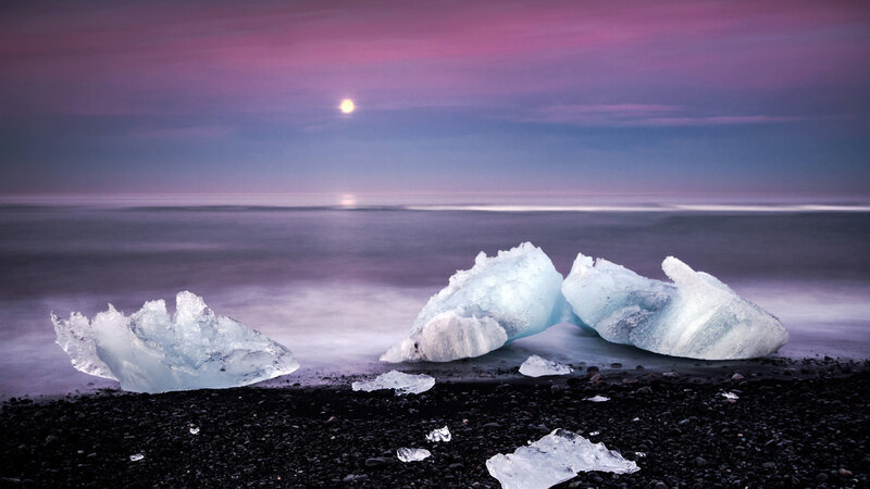 Icebergs on Black Sand — Purple, Serene