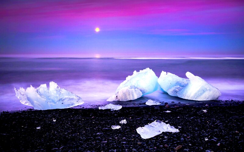 Icebergs on Black Sand — Purple