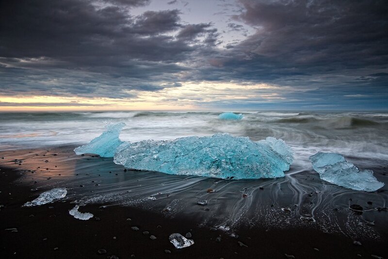 Icebergs on Black Sand