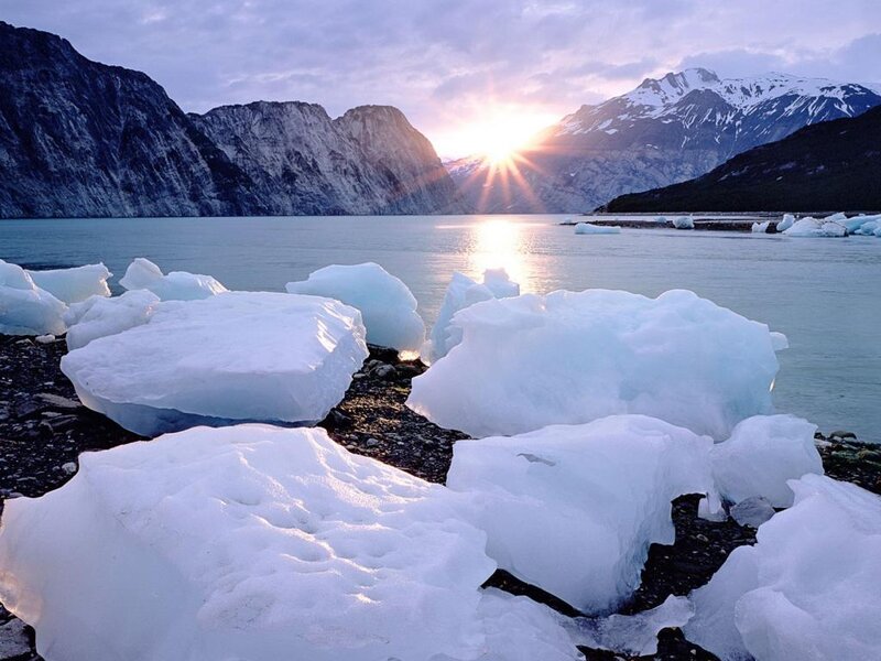Icebergs on Rocky Shore — White, Serene