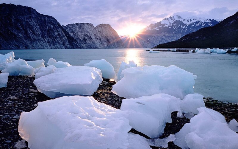 Icebergs on Rocky Shore — White