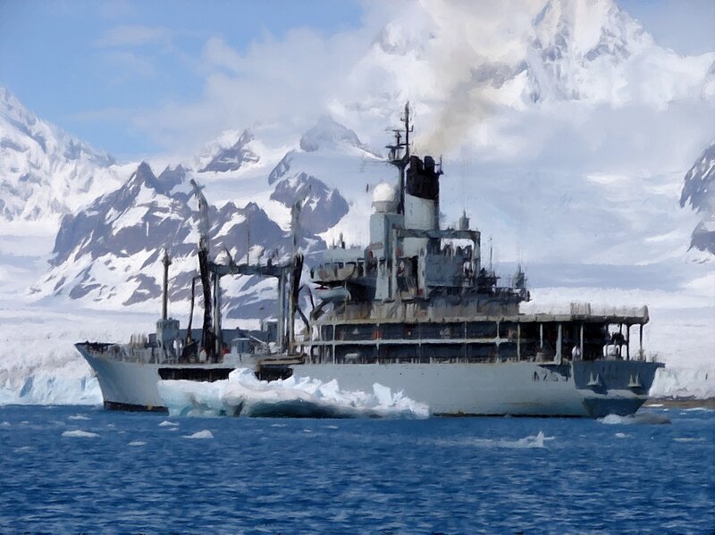 Icebreaker Ship in Ice — Blue, Cold
