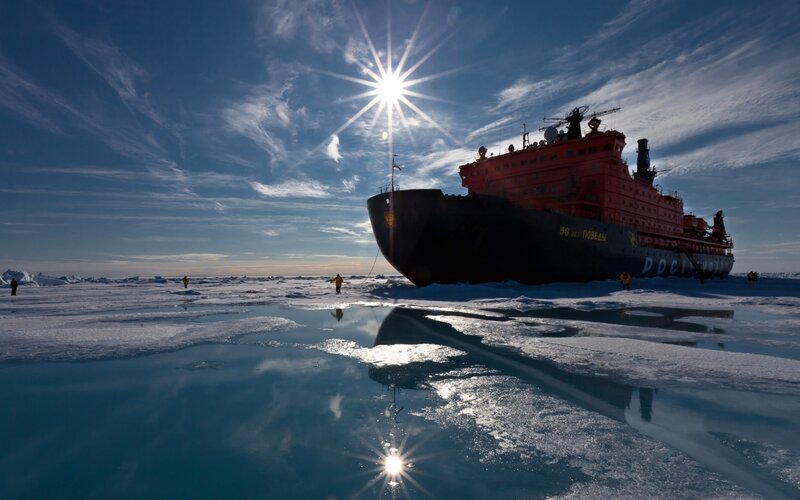 Icebreaker Ship in Ice — Blue, Dramatic, Winter, Photograph