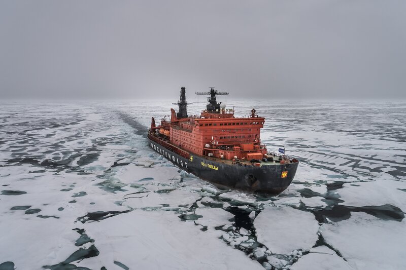 Icebreaker Ship in Ice — Red, Cold