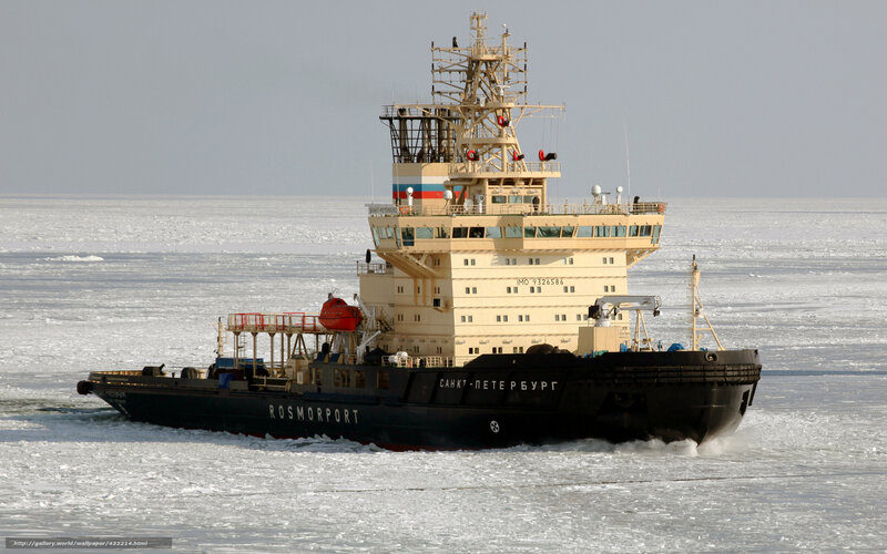 Icebreaker Ship in Ice — White, Cold, Winter, Photograph, Sea