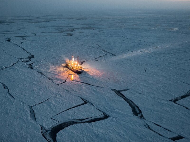 Icebreaker Ship in Ice — White, Dramatic