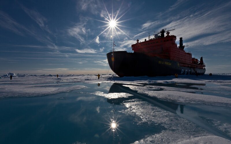 Icebreaker ship in polar region