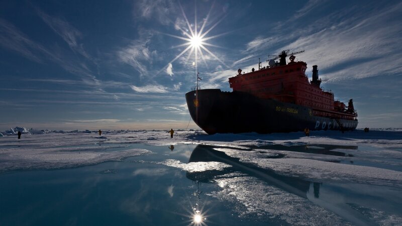 Icebreaker ship in polar region