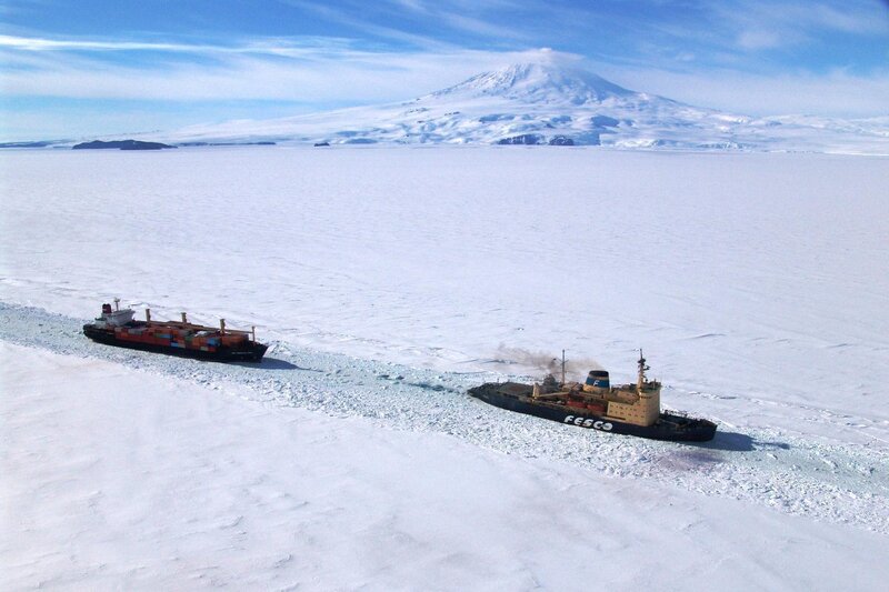 Icebreaking ship in Antarctica