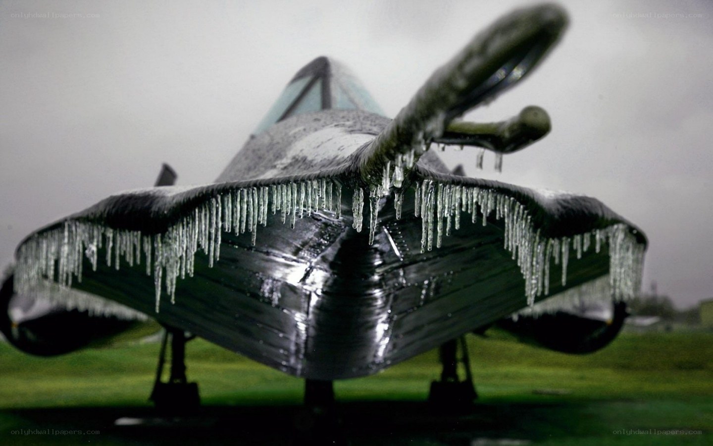 Iced aircraft on display