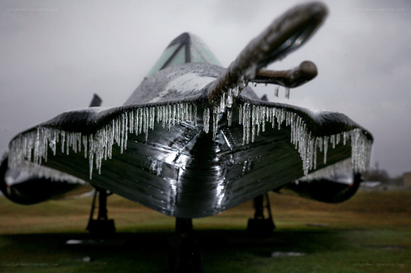 Iced aircraft on display
