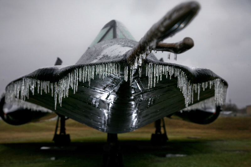 Iced aircraft on display