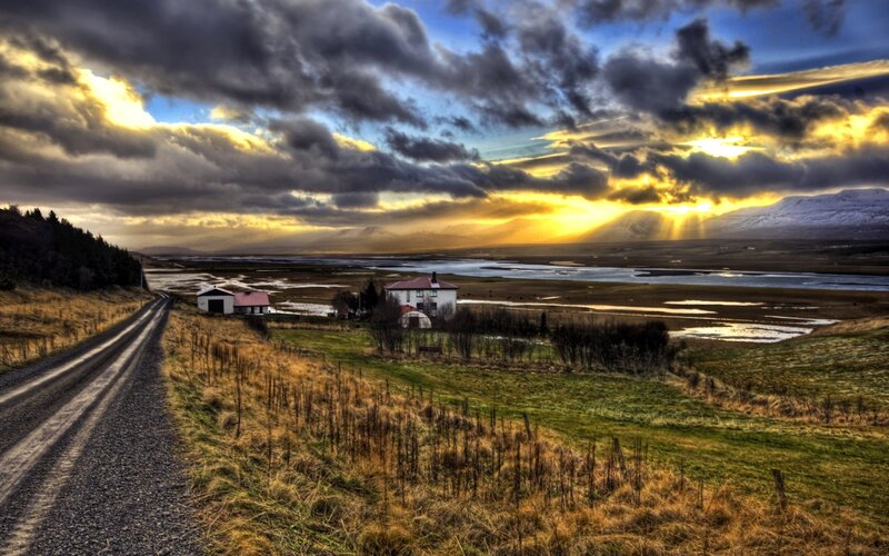 Icelandic landscape at sunset