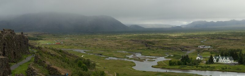 Icelandic landscape with river and church