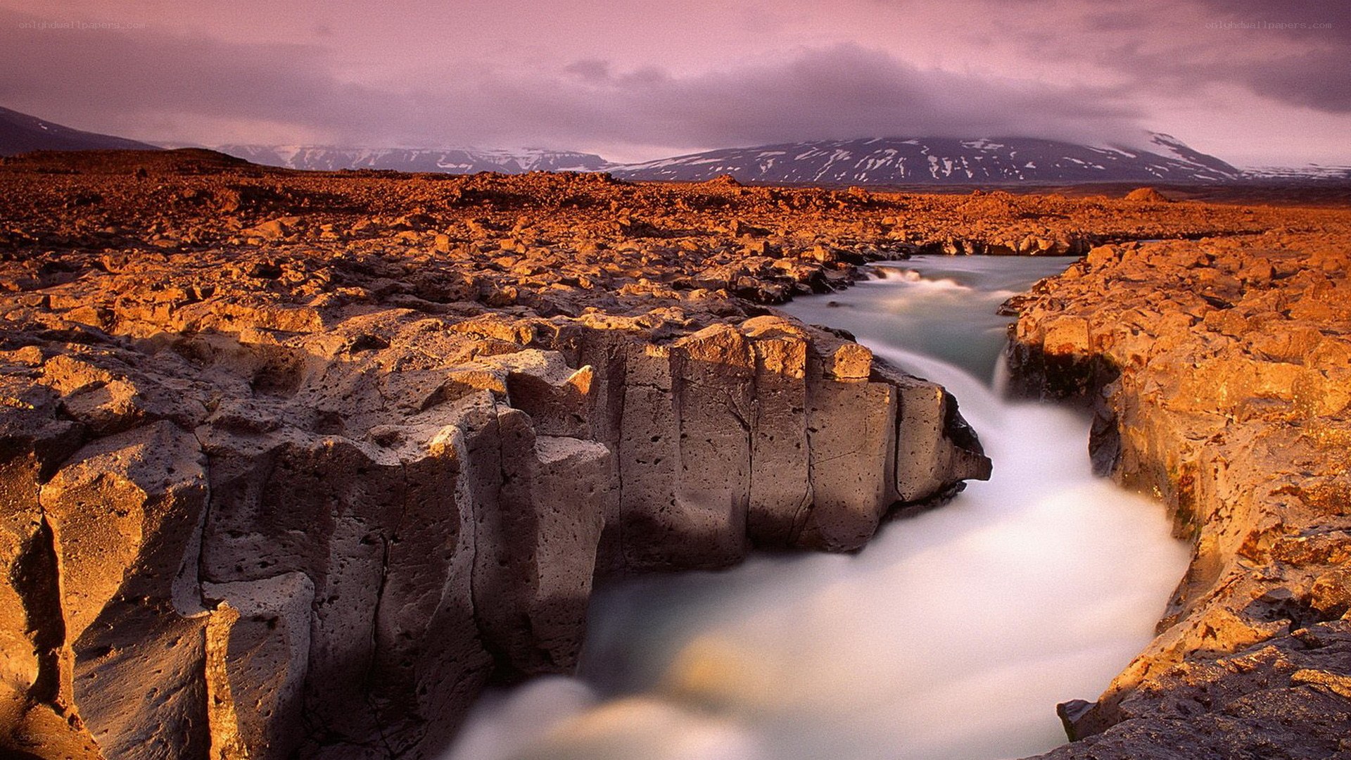 Icelandic river canyon at sunset