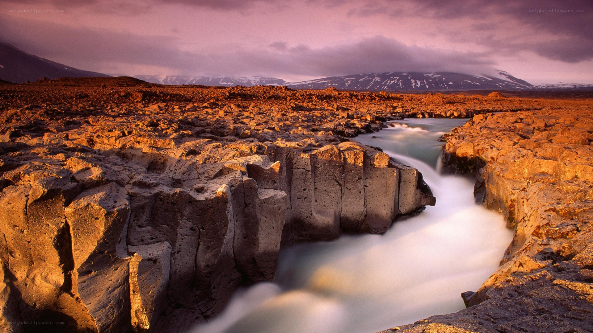 Icelandic river canyon at sunset