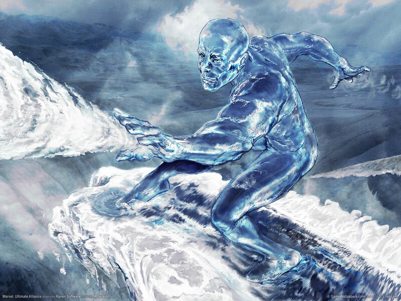 Iceman surfs on ice wave