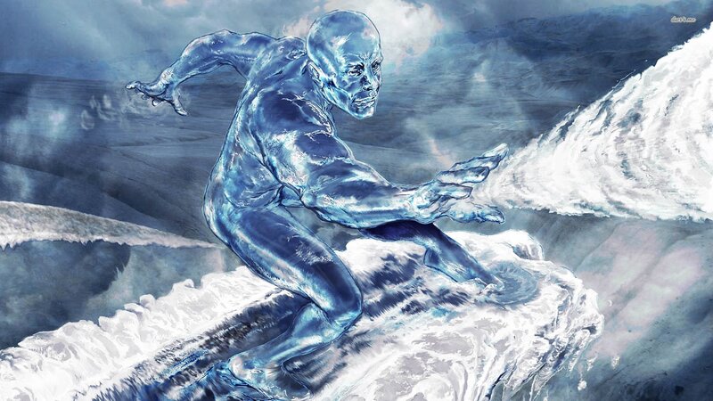 Iceman surfs on ice wave