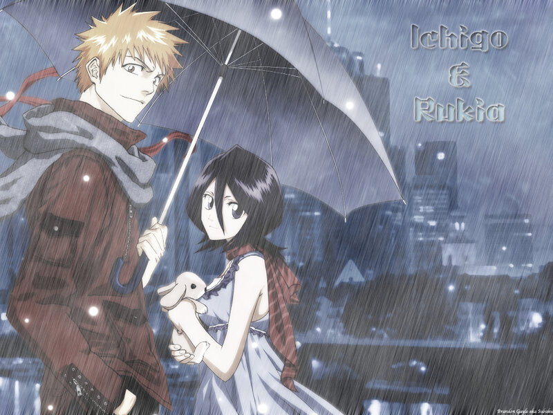 Ichigo and Rukia in the rain