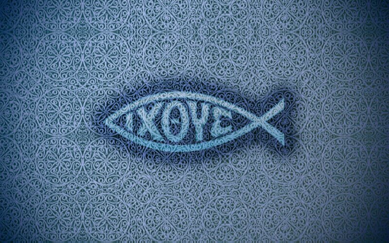 Ichthys symbol on patterned background
