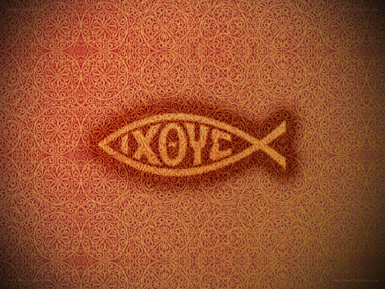 Ichthys symbol on patterned background