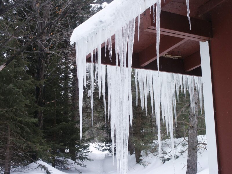Icicles hanging from a porch