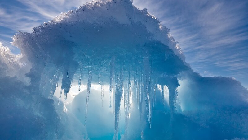 Icicles hanging from ice formation