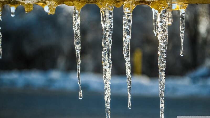 Icicles Hanging from Roof — Blue, Cold