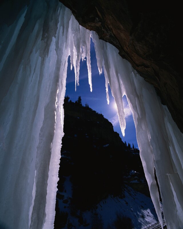 Icicles in a cave opening