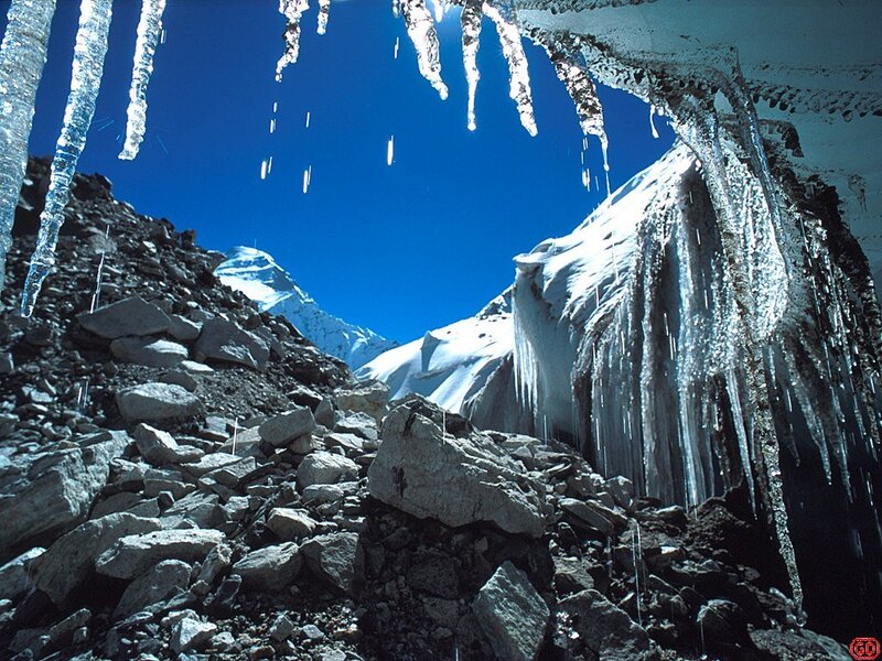 Icicles in a mountain cave