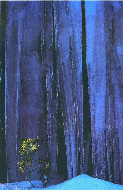 Icicles in a snowy forest