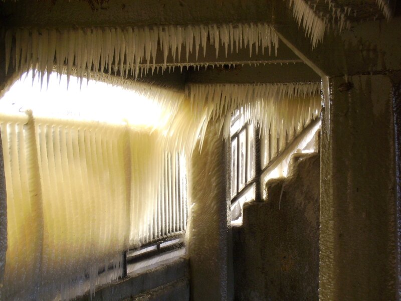 Icicles in an abandoned building