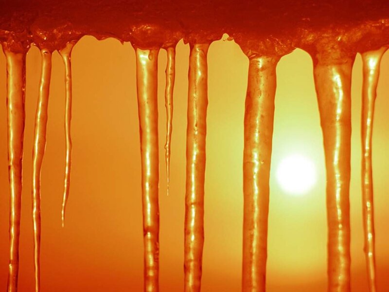 Icicles Melting in Sunlight — Orange, Dramatic, Sunset, Photograph